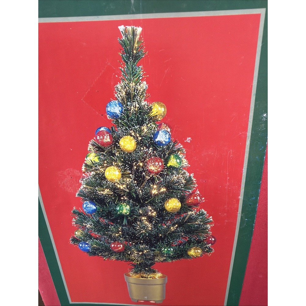 Holiday Lane 24" Fiber Optic Ball Tree Color Changing Tabletop NIB New VTG 1996